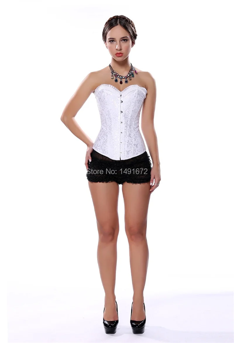 Billionm Sapubonva womens satin gothic corsets and bustiers tops steel boned overbust corset sexy lingerie corset plus size black white