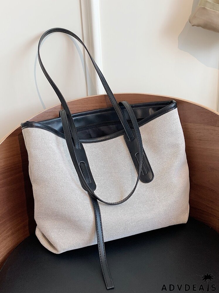 Contrast Binding Canvas Tote Bag