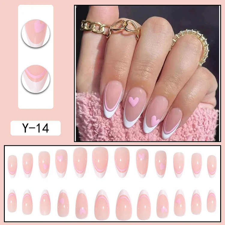 Sweet Love Nails - 24 Fake Nails 12 Sizes Short Almond Press On Nails Kit