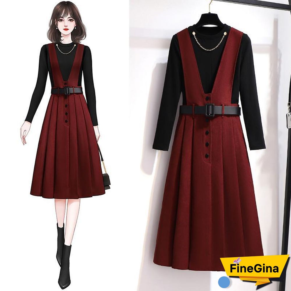 Fashion Chain T-shirt+Strip Dress P11526