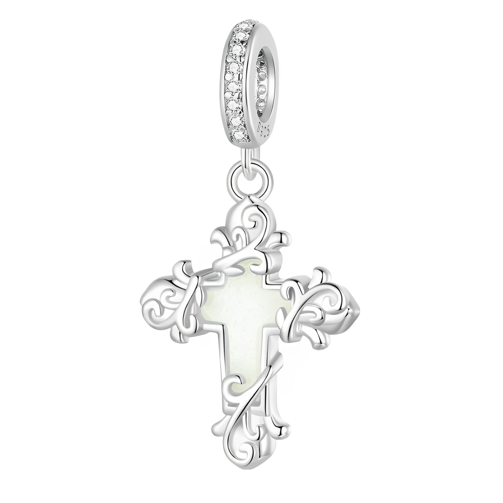 925 Sterling Silver Luminescent Retro Cross Pendant Charm