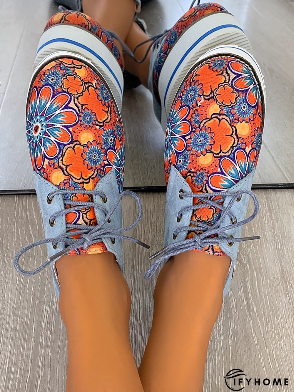 Floral Printed Patchwork Lace Up Shoes | IFYHOME