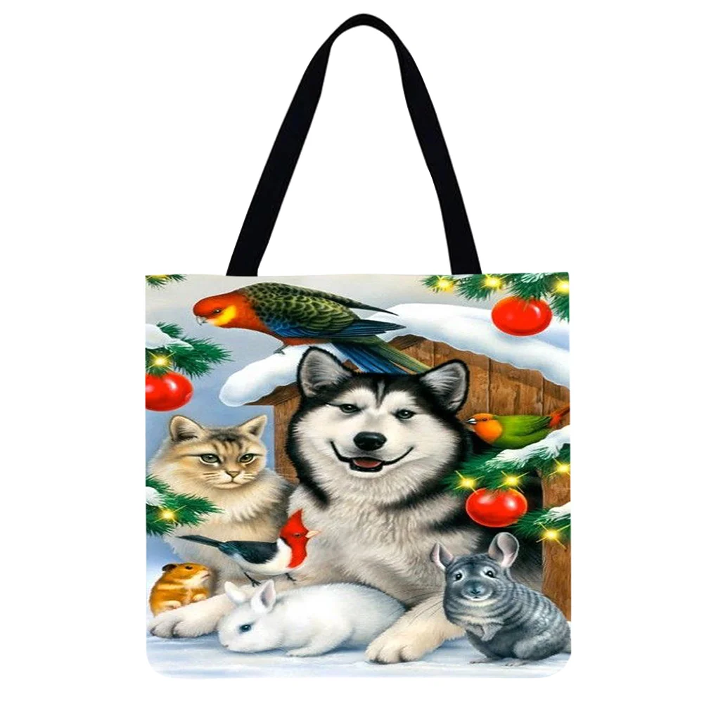 Linen Tote Bag -Cat and dog
