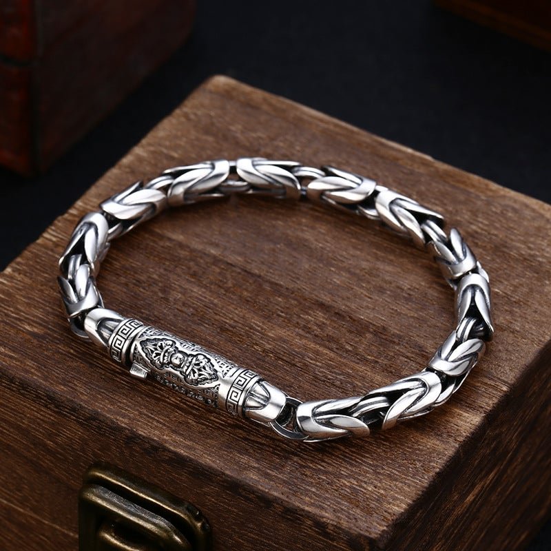 925 Sterling Silver Six Character Truth Vajra Pestle Bracelet