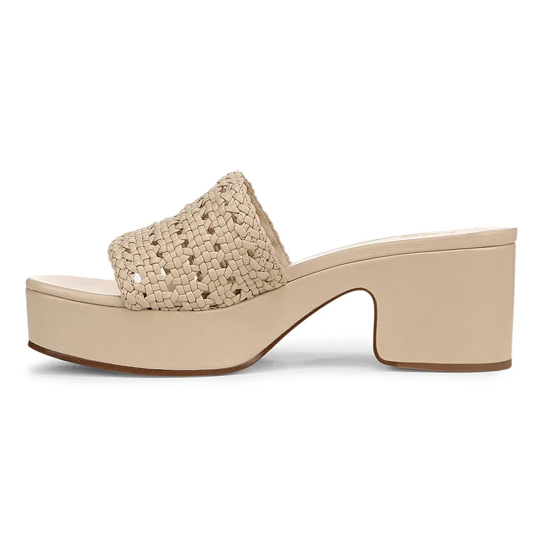Chic Beige Open Round Toe Woven Detail Platform Mules Sandals