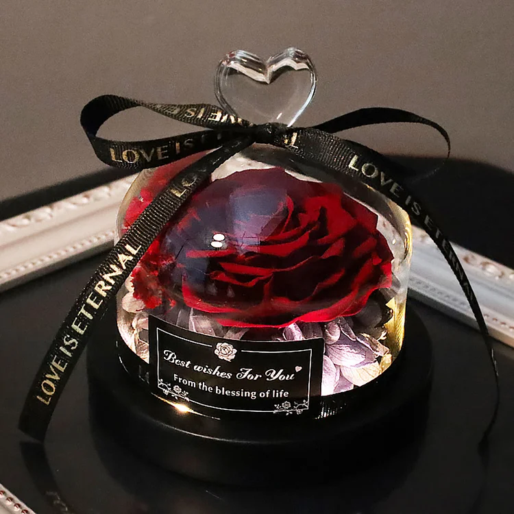 Single Everlasting Rose Flower in Heart Glass Dome