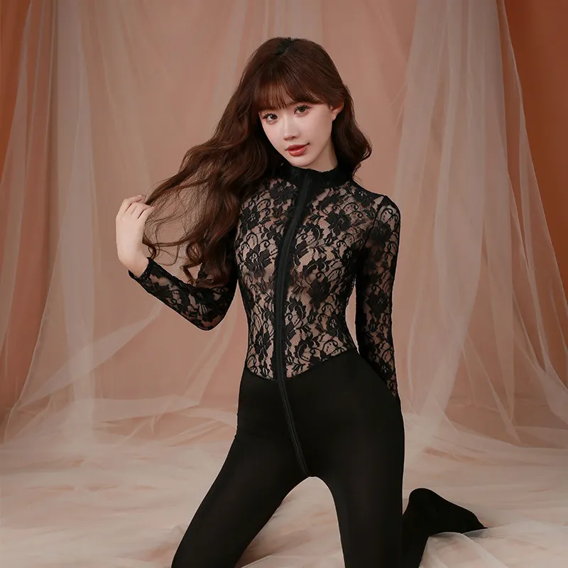 Uveng Night Swearing Lingerie Women Feel Lace Perspective Up And Down Double Zipper Open Stender Without Strip Of One-Joint 602