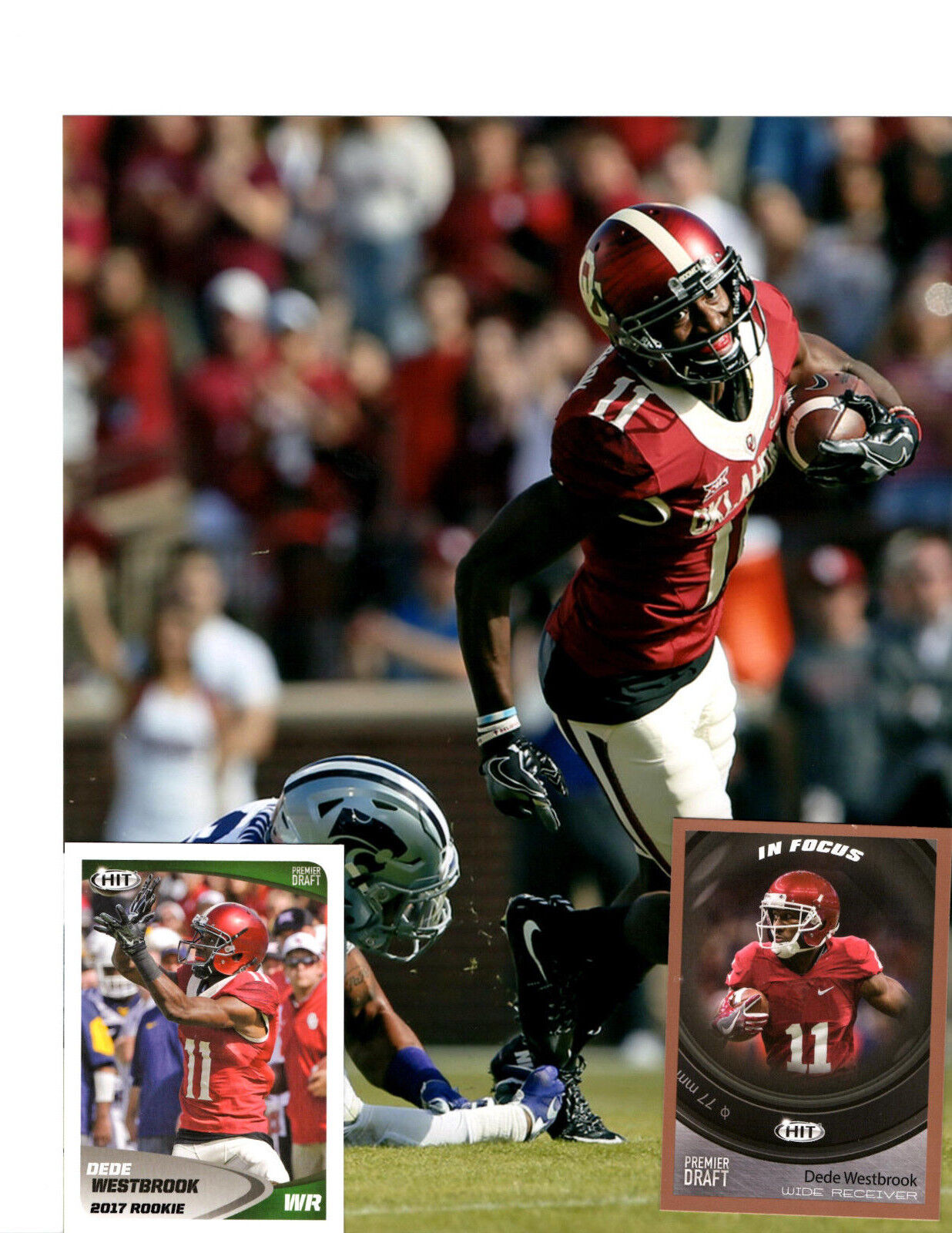 Dede Westbrook Oklahoma Sooners unsigned 8x10 football Photo Poster painting & 2 rookie cards