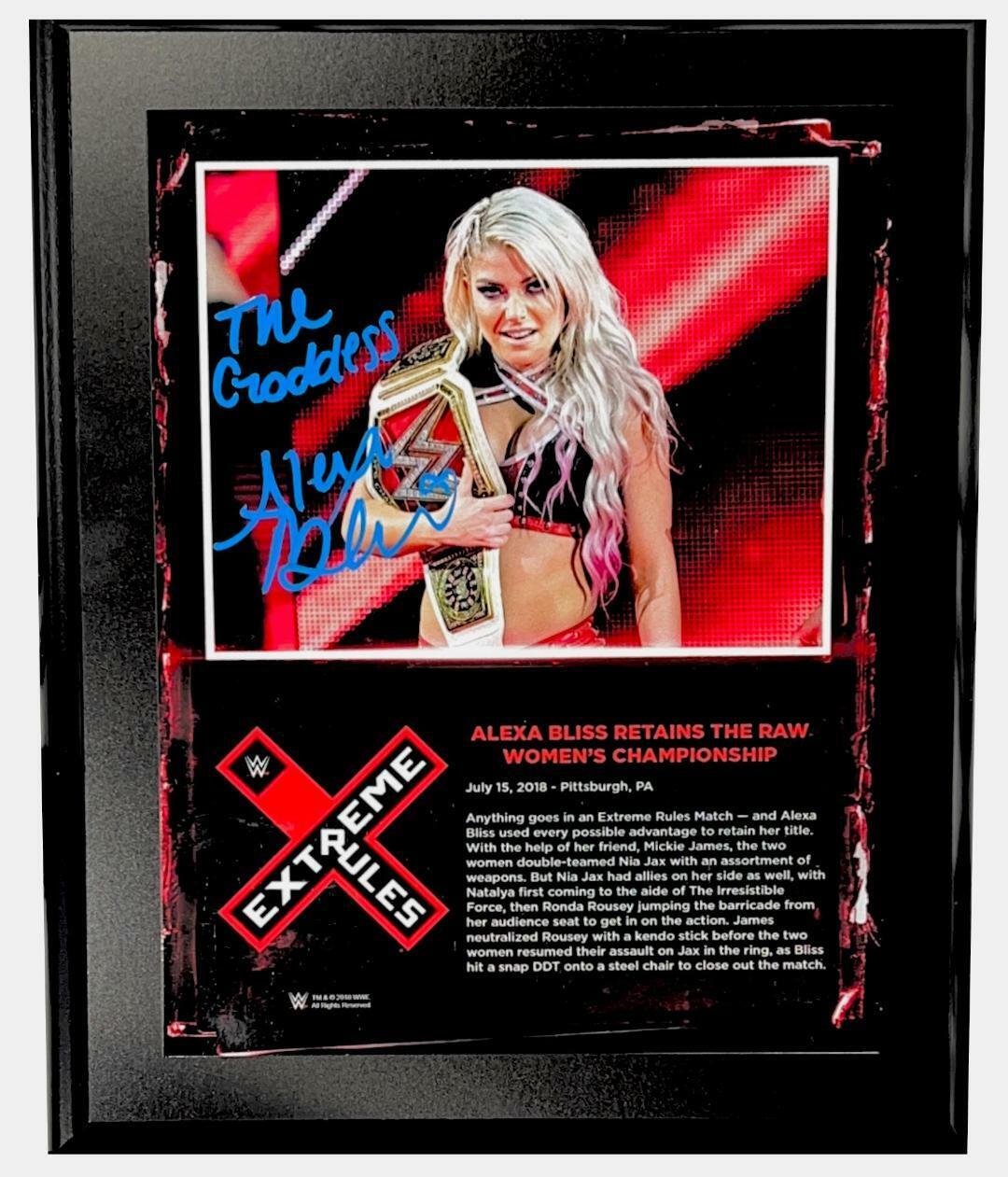 WWE ALEXA BLISS HAND SIGNED EXTREME RULES 10X13 FRAMED PLAQUE WITH PROOF AND COA