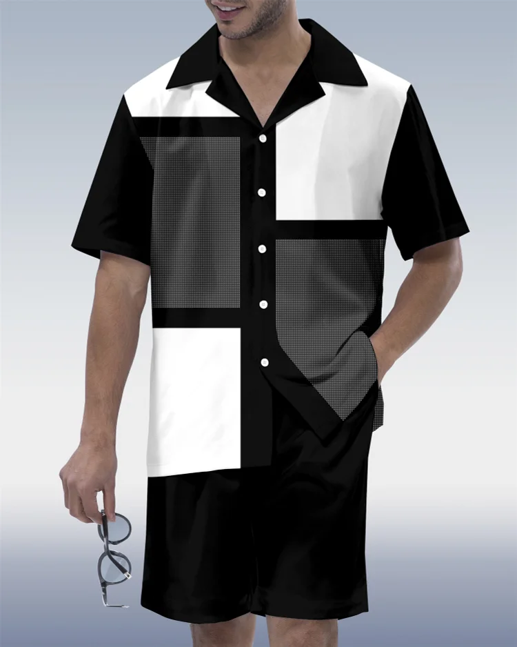 Suitmens Men's Hawaiian Vacation Plaid Print Short Sleeve Set 118