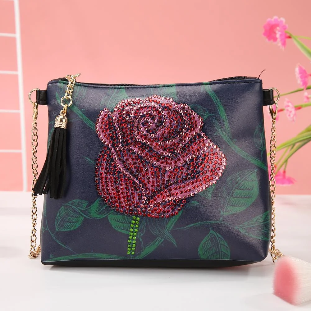 DIY Bag - Rhinestone - Rose Women Leather Chain Crossbody Bags
