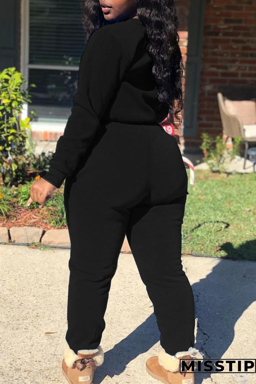 Coffee Fashion Casual Solid Basic O Neck Long Sleeve Two Pieces