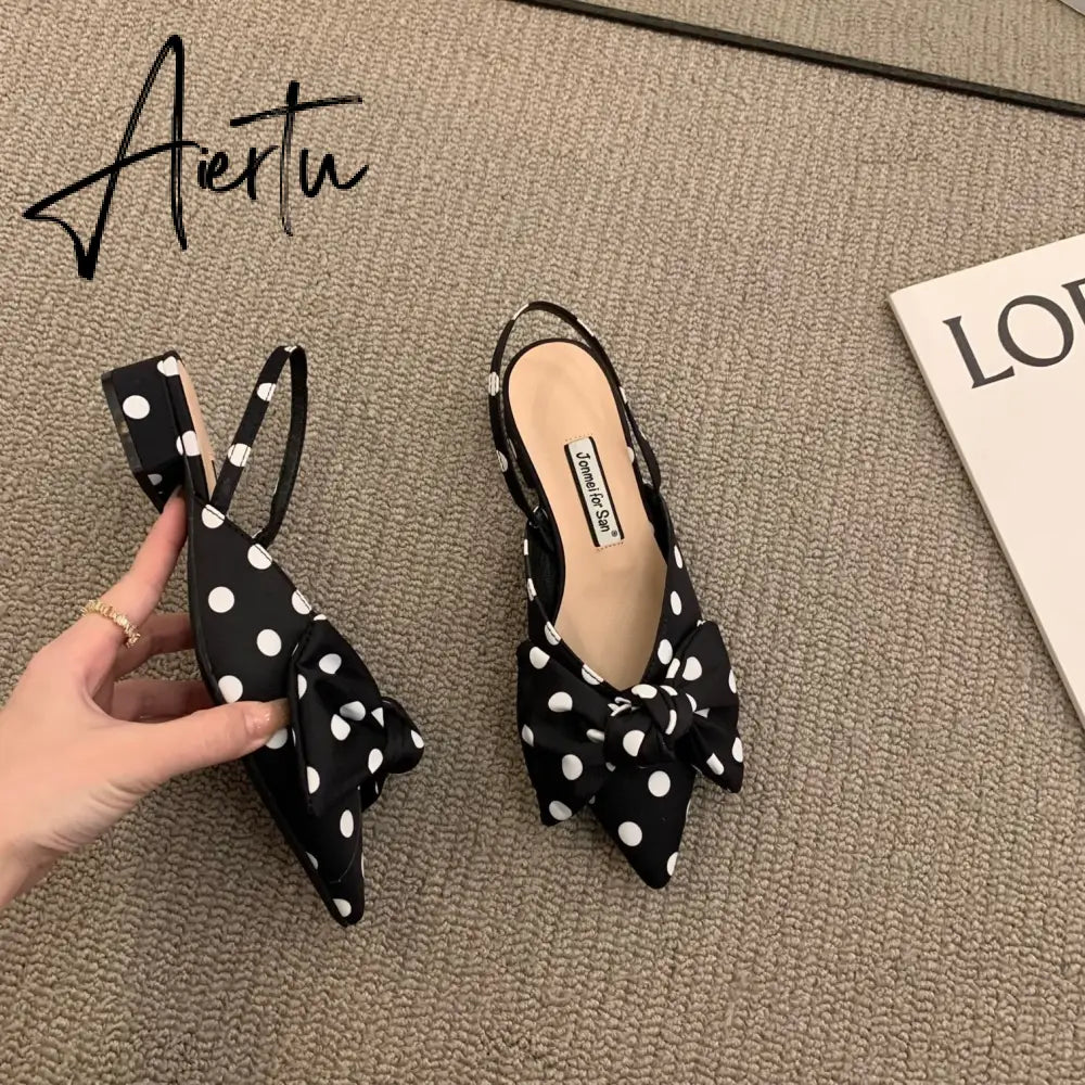 Bow Sandals Women Summer Pointed Low Heel Sandals Women Fashion Baotou Thin Strap Sandals High Heels Sandalias De Mujer Aiertu