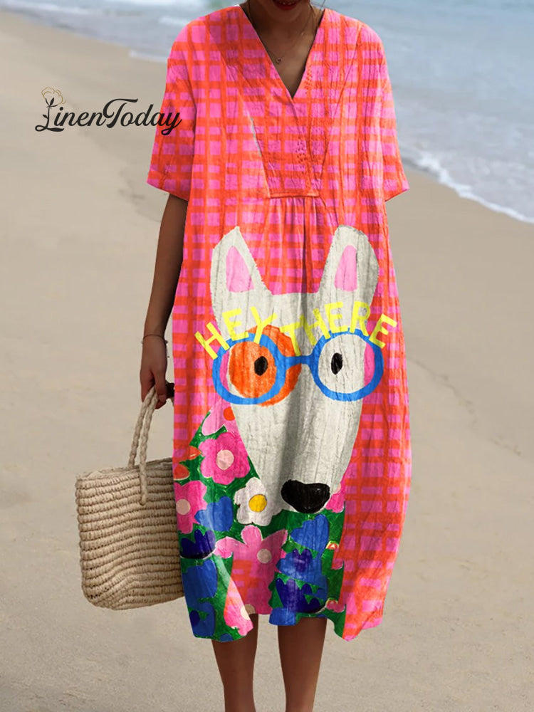 Women’s Dog Art Print Casual Dress Multicolor / S