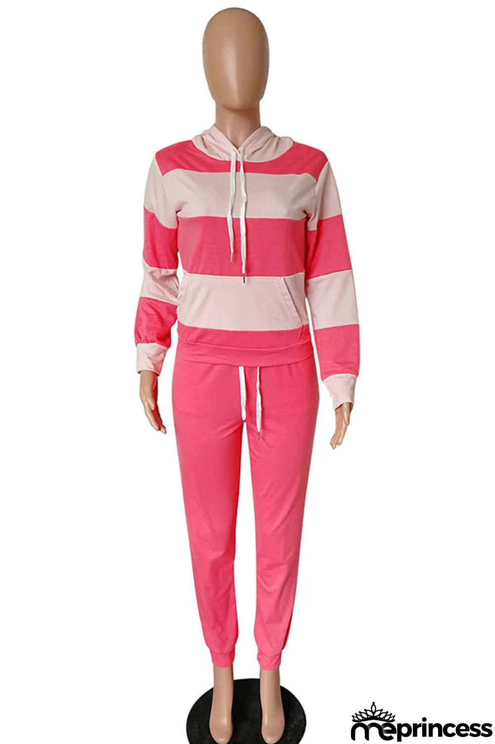 Red Polyester OL Striped Patchwork Print pencil Long Sleeve Two Pieces