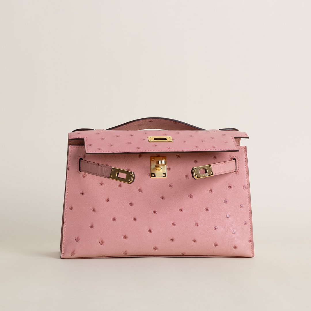 Kelly pochette Ostrich 94 Terre cuite GHW