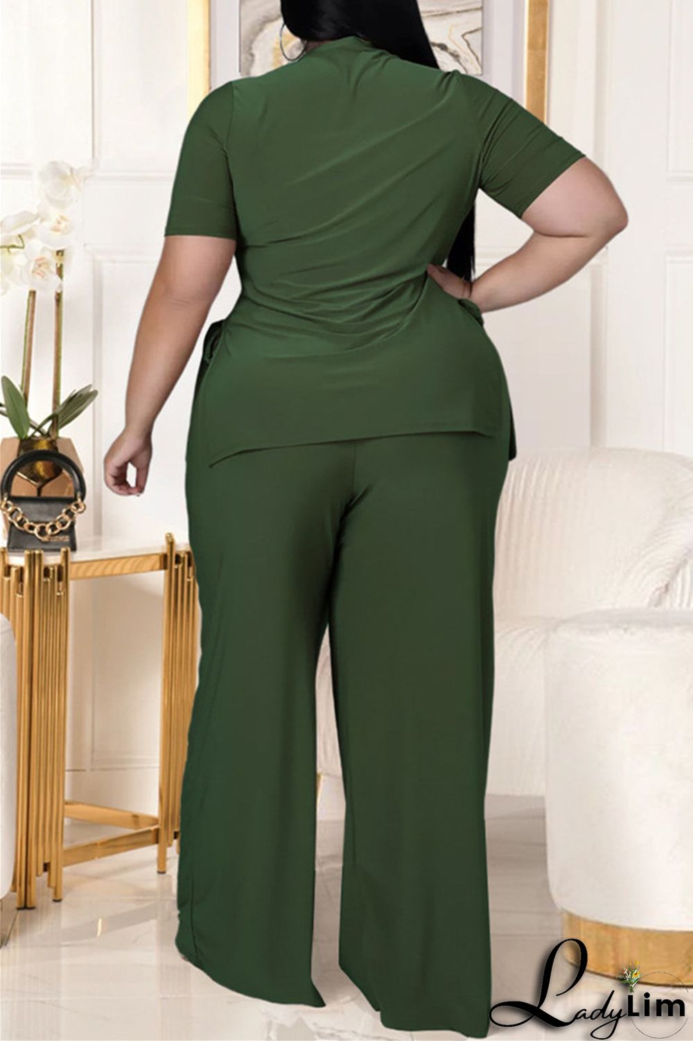 Black Fashion Casual Solid Bandage Slit Turtleneck Plus Size Two Pieces