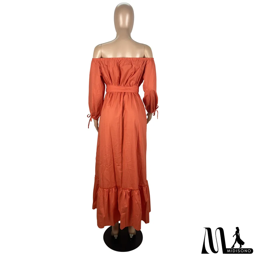 MidiSono - Autumn And Winter One-shoulder Loose Dress With Belt