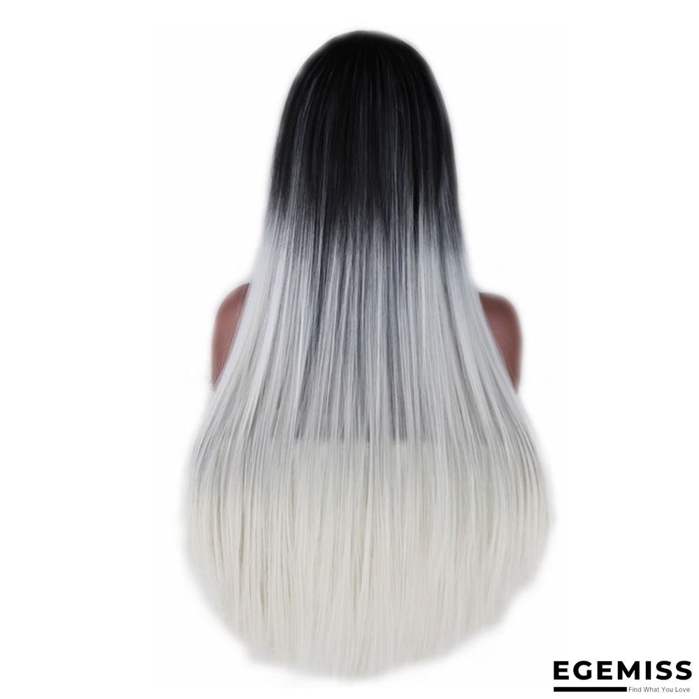 Black-gray Gradient Medium-long Hair Wig In Fake Headgear | EGEMISS