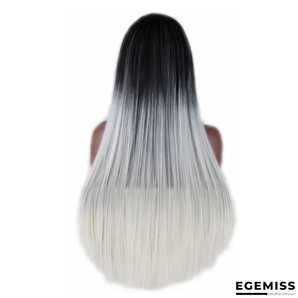 Black-gray Gradient Medium-long Hair Wig In Fake Headgear | EGEMISS