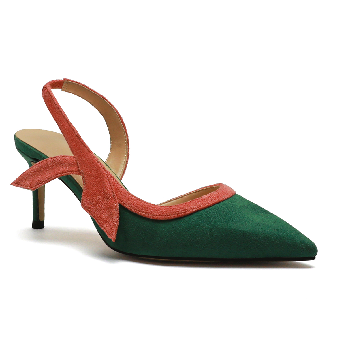 65mm Women's  Kitten Heels Pointed Toe Slingback Pumps Wedding Official Suede Sandals-MERUMOTE