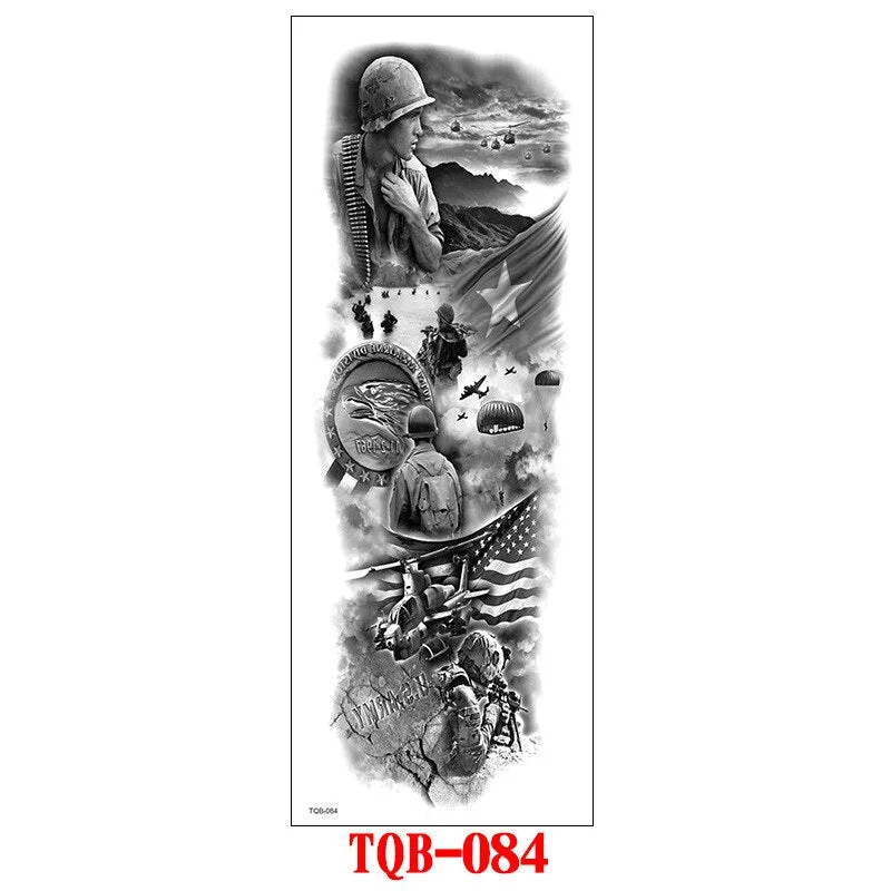 FULL SLEEVE ARM TEMPORARY TATTOO, ORIENTAL DRAGON, LOTUS FLOWERS, MENS, WOMENS