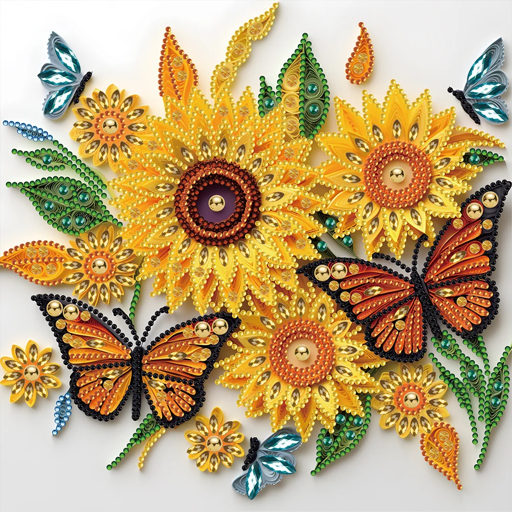 Diamond Painting - Partial Special Shaped Drill - Sunflower Butterfly(30*30cm)