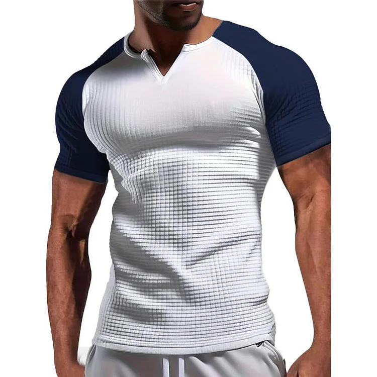 Men's Raglan Sleeve Color Block Waffle Athletic Short Sleeve T-Shirt 23569281Y