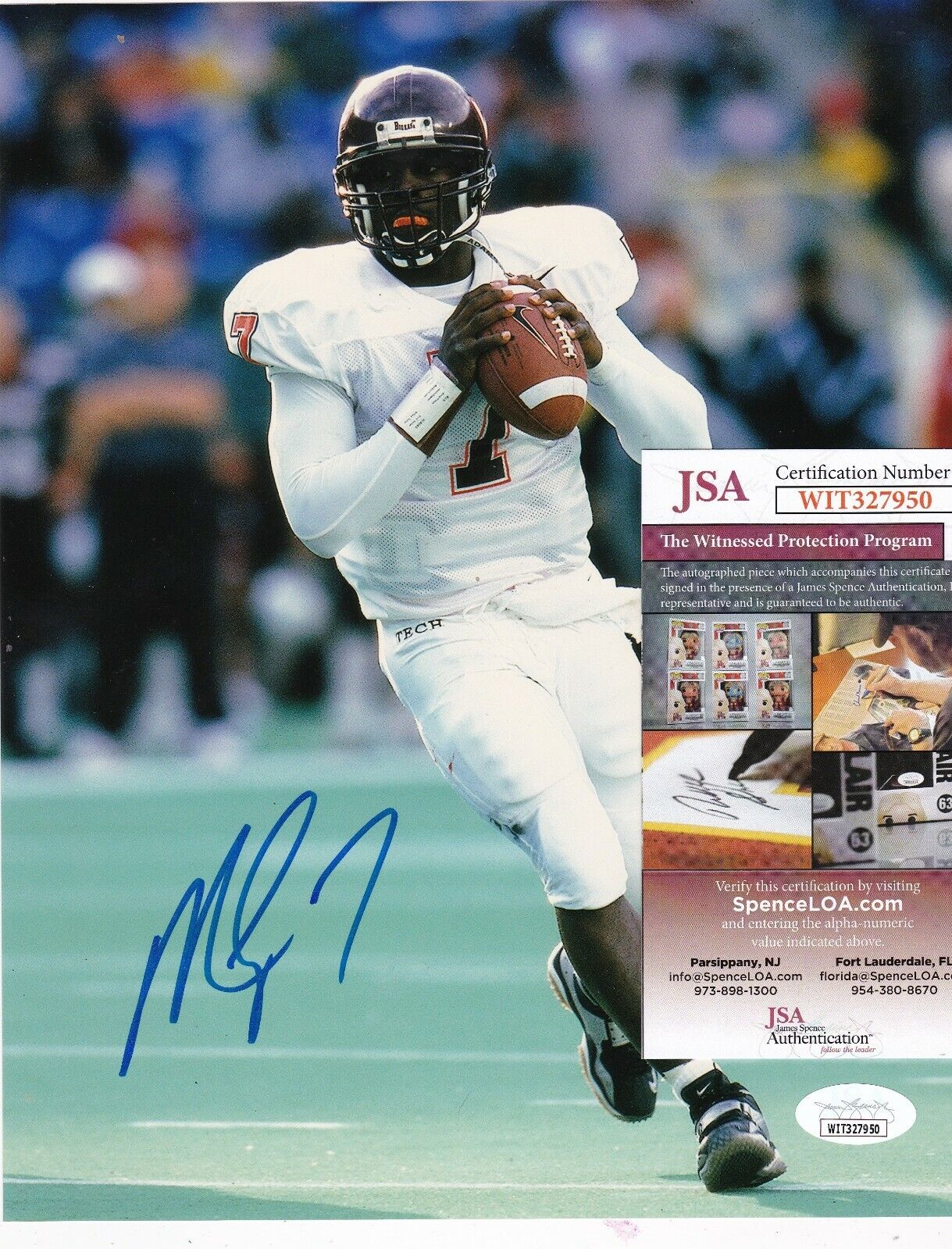 MICHAEL VICK VIRGINIA TECH HOKIES JSA AUTHENTICATED ACTION SIGNED 8X10