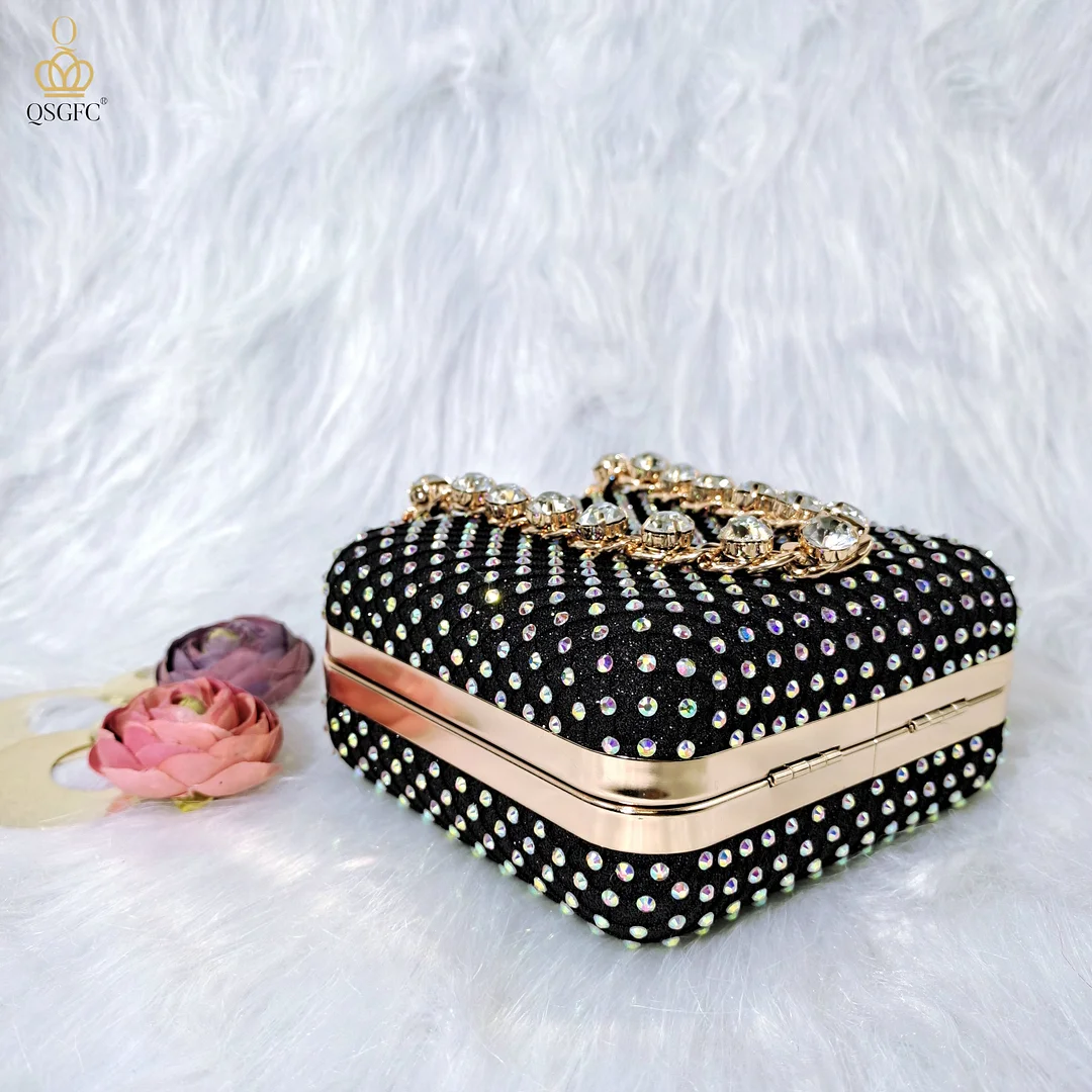 QSGFC 2022 New Arrival Italian Design Elegant Black Color Women Shoes And Bag Set For Party High Quality Lady Occasion Shoes