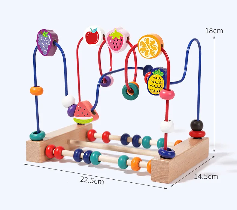 Tegooe Wooden Bead Maze Cube Toy - Colorful Fruit Animal Shapes Educational Learning Toy
