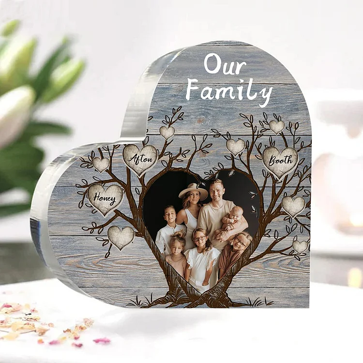 3 Names- Personalized Family Tree Acrylic Ornament-Custom Acrylic Family Heart Keepsake Desktop Ornament for family-Mum/Nan/Nana/Grandma
