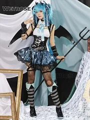 [Wetrose] In Stock Devil Miku 2023 Cosplay Costume Demon Girl Mikku Villains Rascal New Fanart Rasukaru Women Set Halloween Lace