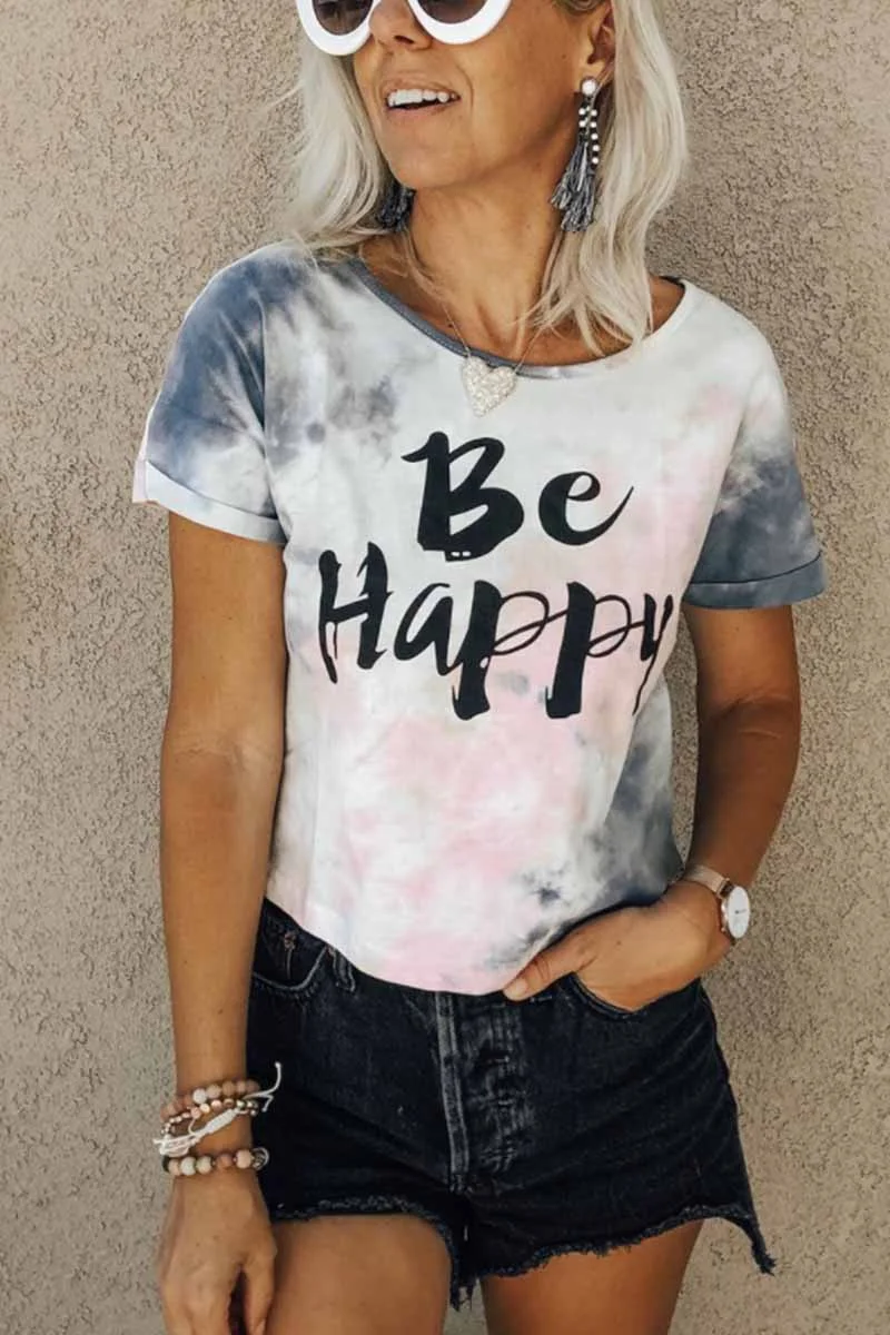 Abebey Letter-print Tie-dye Short-sleeved T-shirt