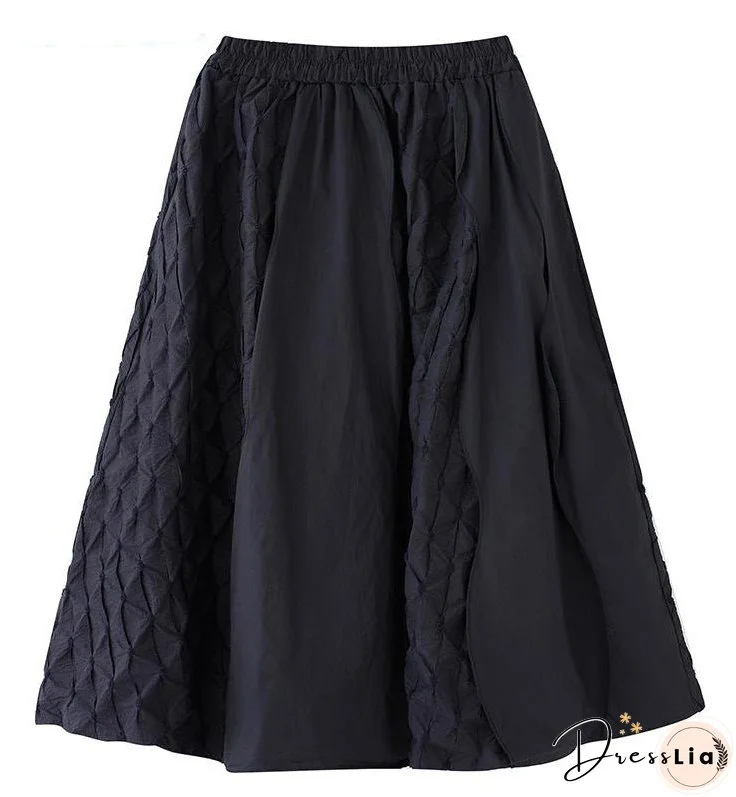 Loose Patchwork Vintage Elastic Waist A-line Skirt