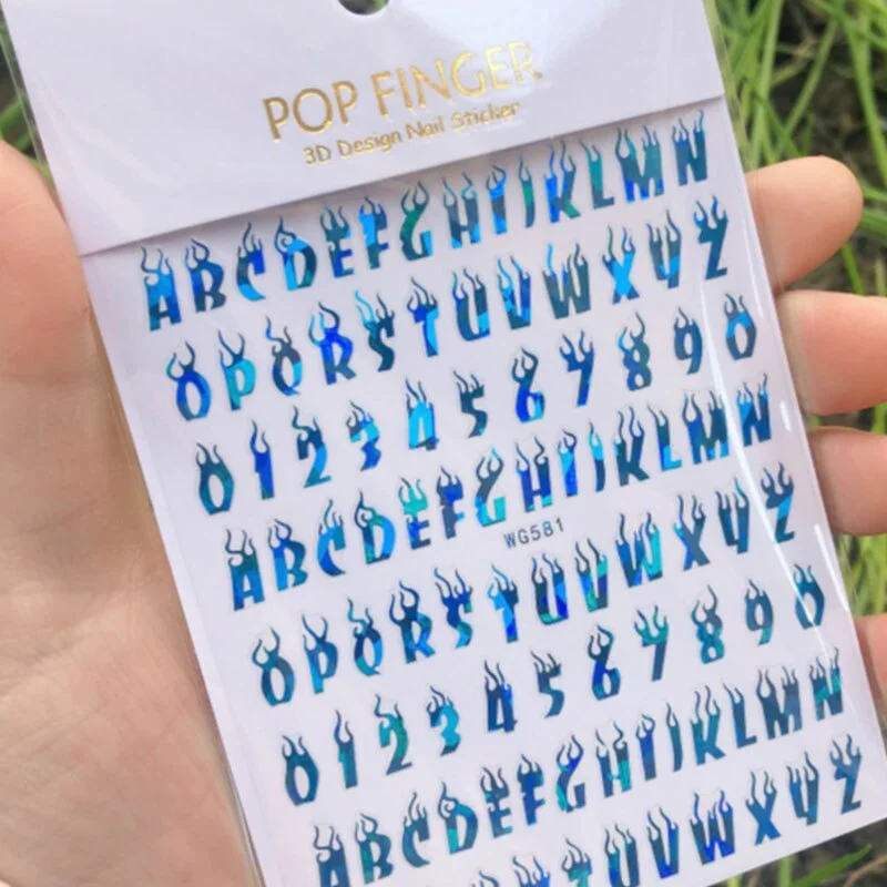 Laser Alphanumeric 10 Color Nail Sticker Decoration 3D Burning Alphabet Arabic Numerals Nail Slider Decal Manicure Accessories