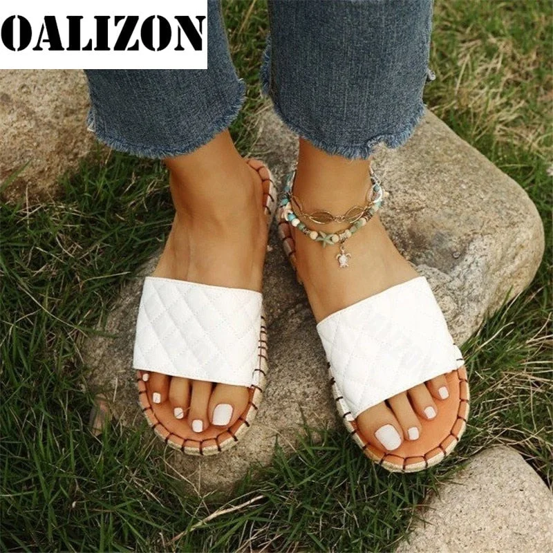 Women Open Toe Stitching Espadrilles Flat Sandal Slippers Summer Shoes Women Casual Beach Lady Flats Slippers Shoes Femme Woman