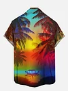 Hawaiian Summer Colorful Sunshine Boat And Palm Tree Printing Short Sleeve Shirt