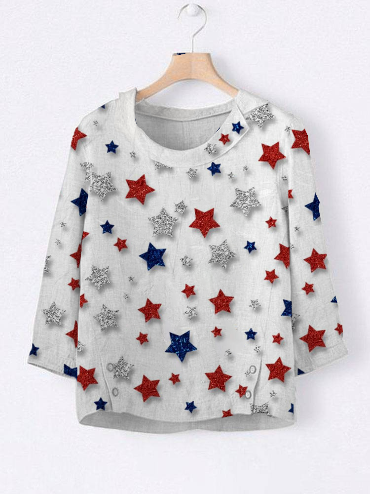 Comstylish Vintage Flag Independence Day Print Casual T-Shirt