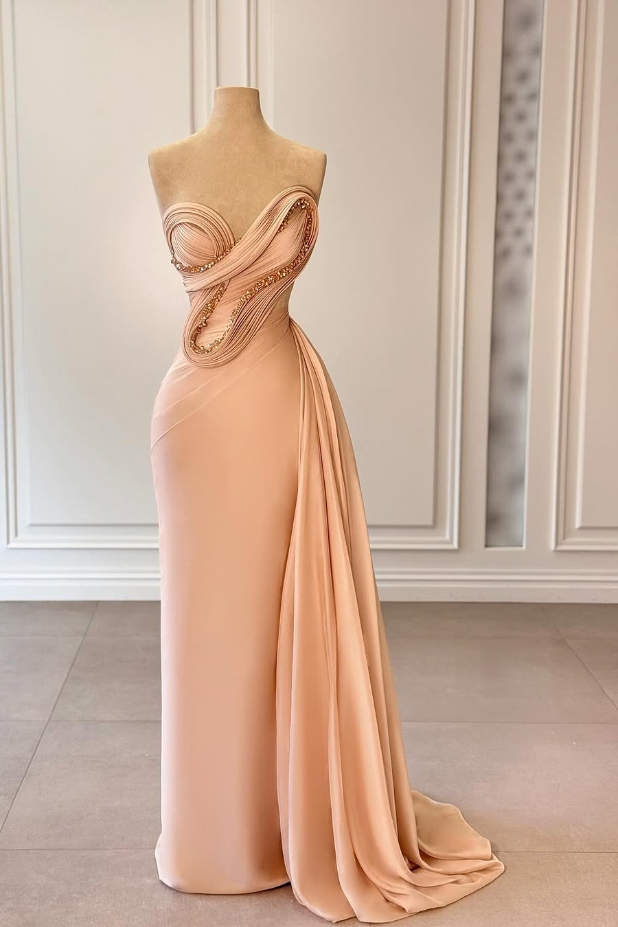 Lisliy Sleeveless Strapless Asymmetric Mermaid Prom Dress With Sequins