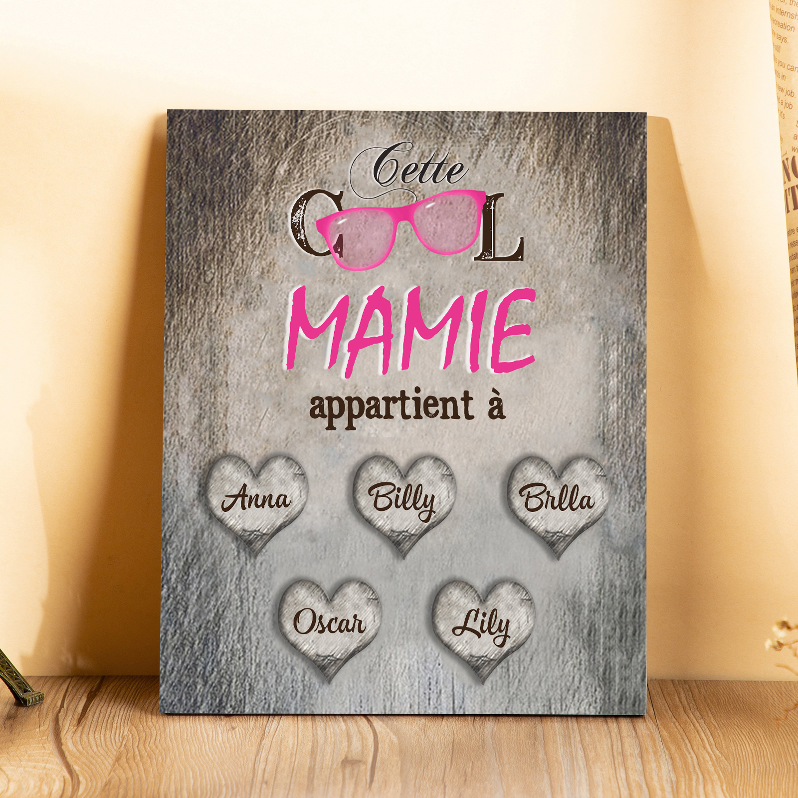 À ma Mamie - Cadre en Bois 5 Prénoms Personnalisés cadeau pour Mamie