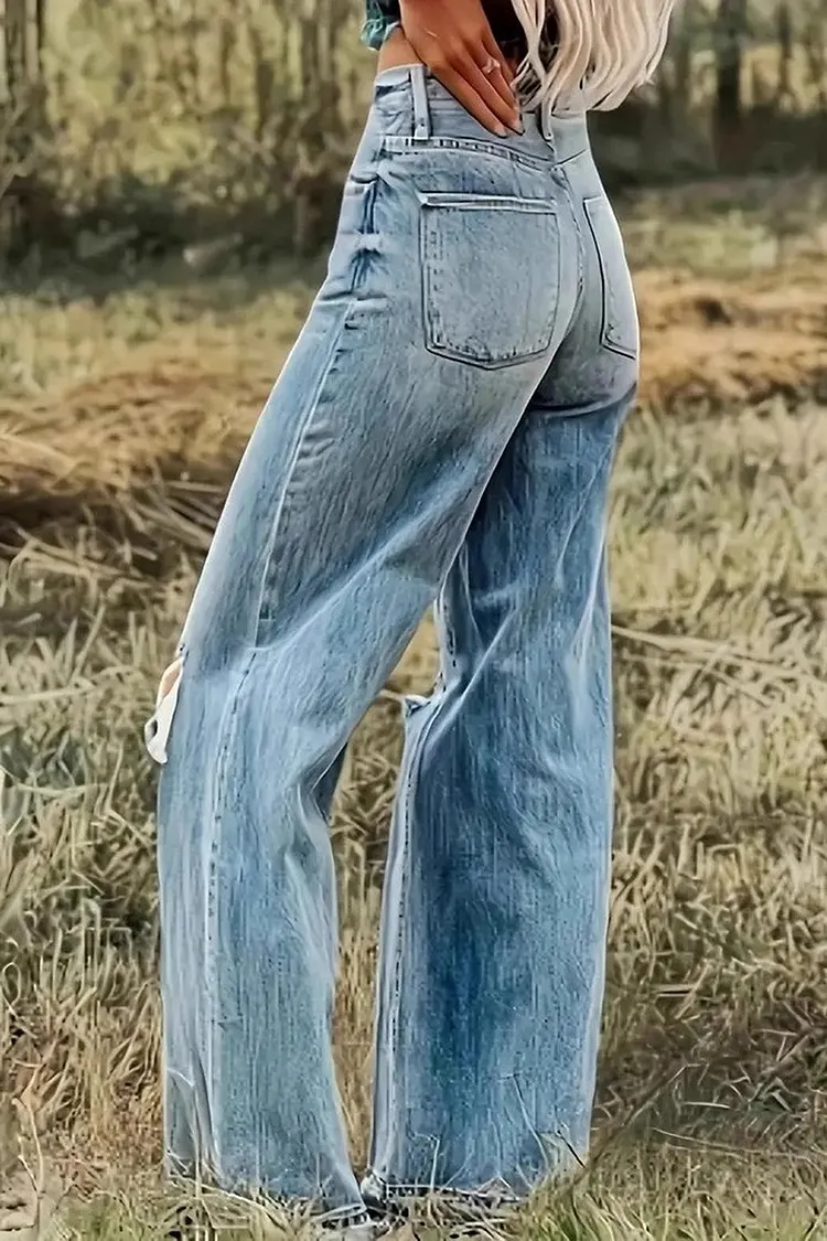 Women's Wide Leg Denim Jeans with Pockets