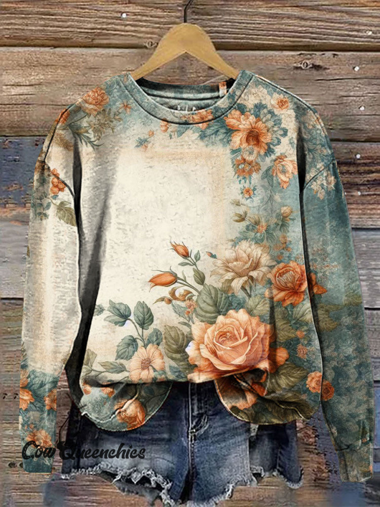Vintage Flower Art Casual Sweatshirt Multicolor / S