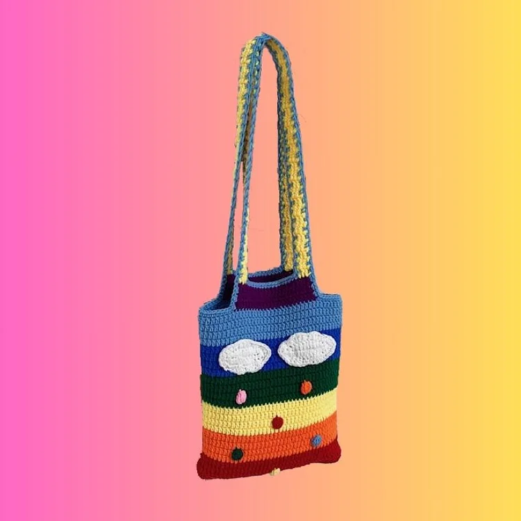 Lulusnow Handmade Rainbow Bag And Clouds Bag Crochet Shoulder Bag 