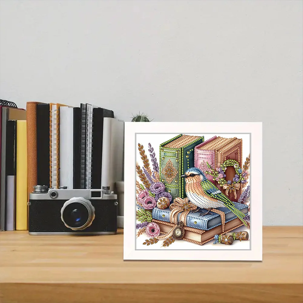 5D DIY Partial Special Shaped Drill Diamond Painting Bird Book Home Kit 19.2x19.2cm【With Frame】