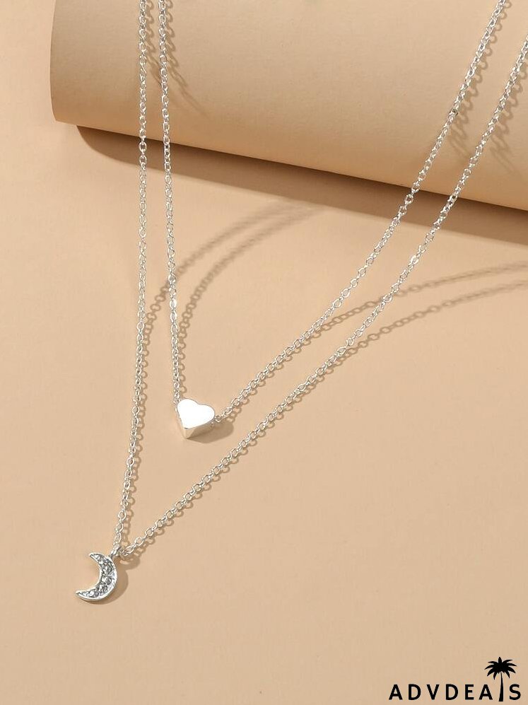 Heart & Moon Pendant Layered Necklace