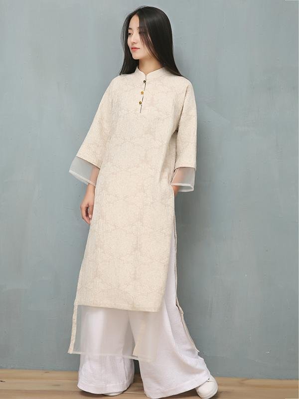 Jacquard Split-joint Ramie Cotton Ao Dai