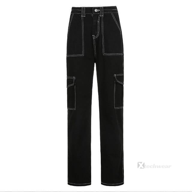 Black Pants with White Stitching Techwear - X techwear-x
