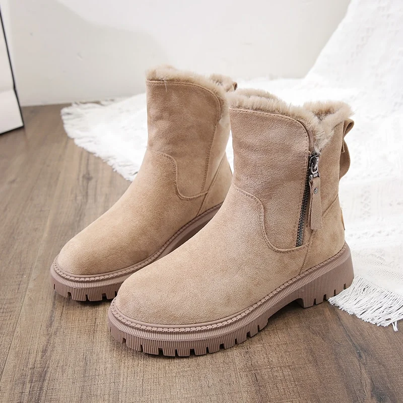 Qengg Women Snow Boots Plush Zipper Platform Thick Bottom Ladies Ankle Boots Warm Winter Casual Fashion Female Cotton Shoes 2022