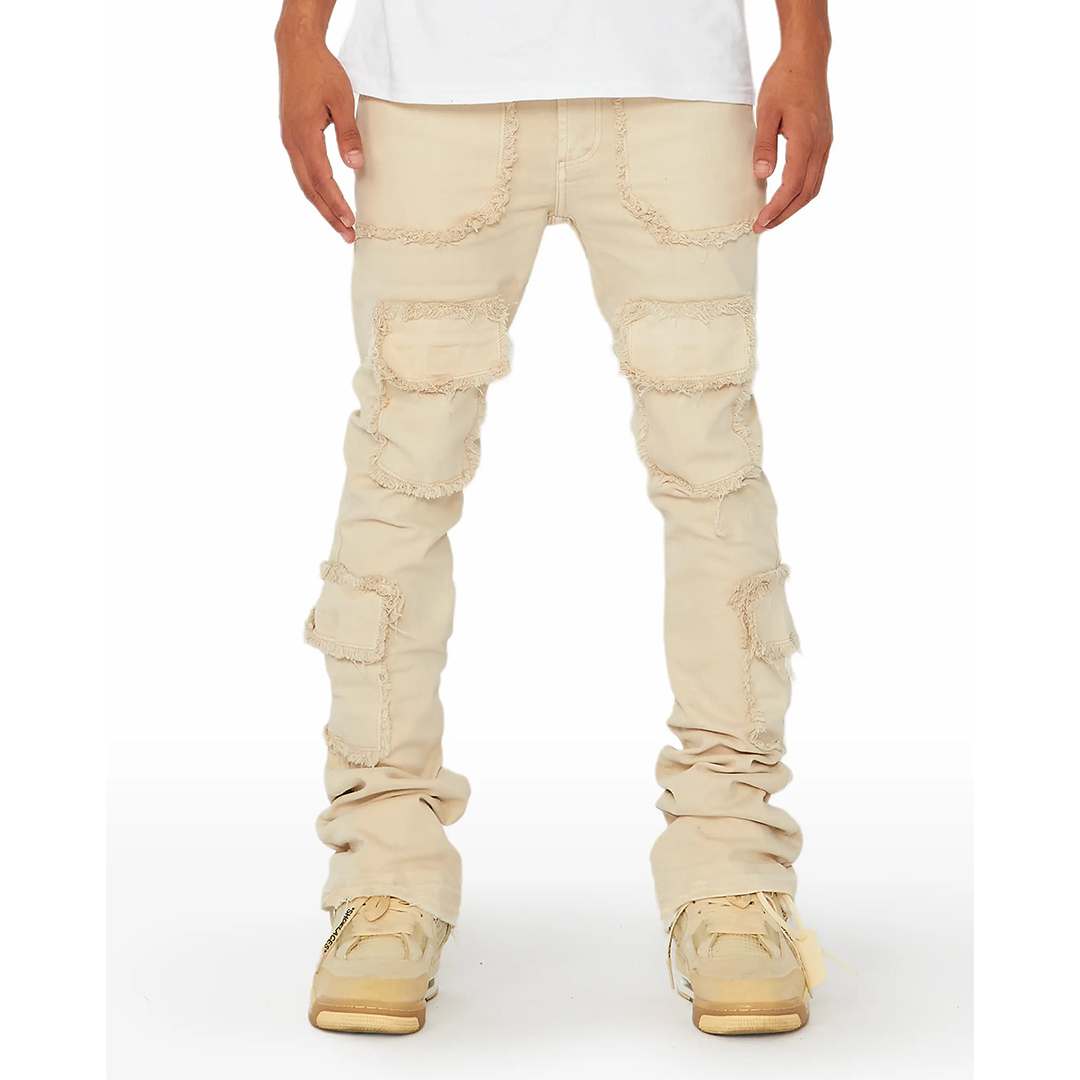 Sopula Hiphop Fashion Elastic Patch Denim Layered Bootcut Men's Trousers